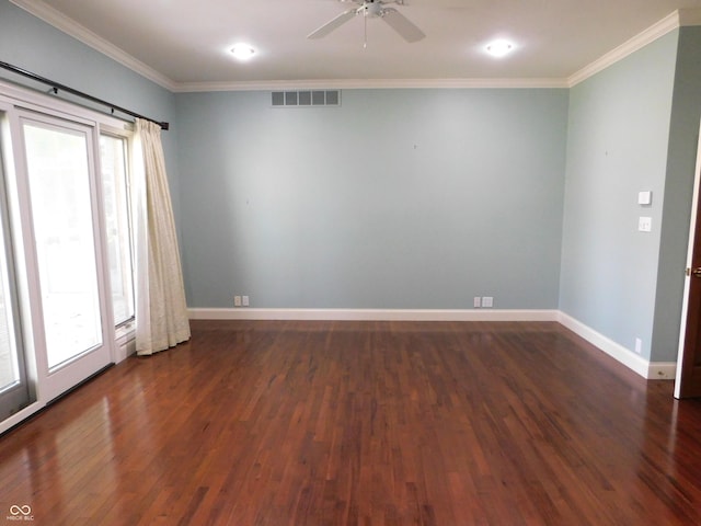 1229 E Tara Rd, Greensburg, IN 47240 - empty room with crown molding, ceiling fan, dark wood finished floors, and recessed lighting