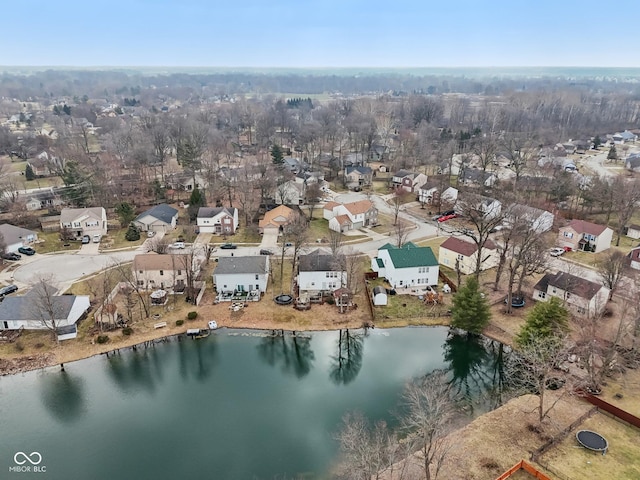 aerial view featuring a water view and a residential view