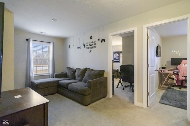 living room with light colored carpet