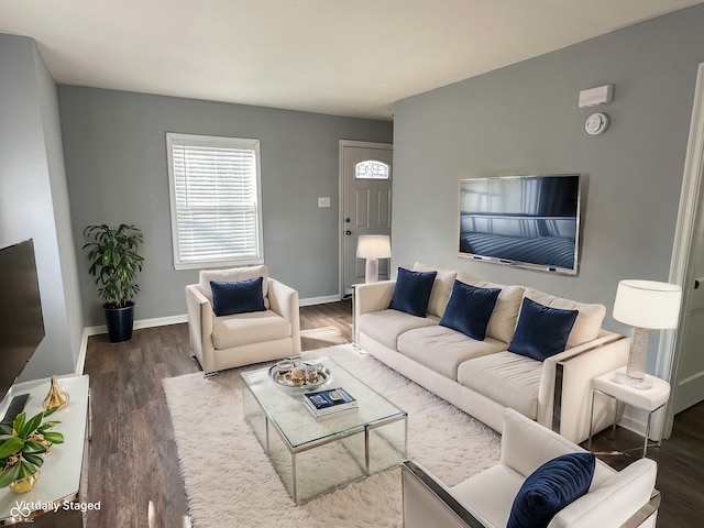 living room featuring baseboards and wood finished floors