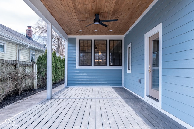 wooden terrace with ceiling fan