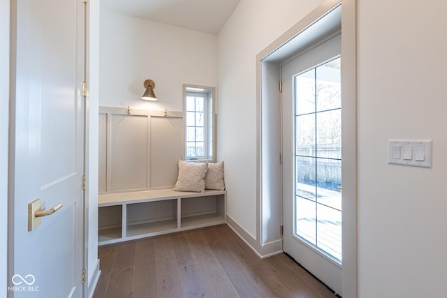 mudroom with dark wood-type flooring