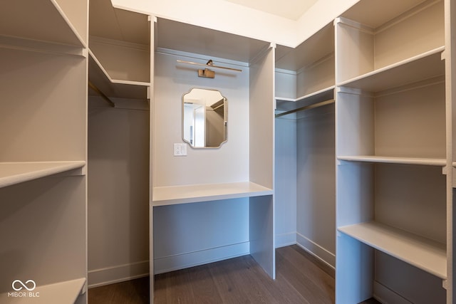 walk in closet featuring dark wood-style flooring