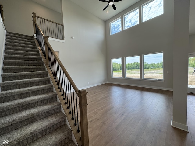 15871 Vitalize Run, Fishers, IN 46040 - staircase with a high ceiling, plenty of natural light, baseboards, and a ceiling fan