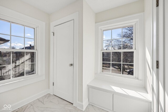 3645 N Delaware St, Indianapolis, IN 46205 - doorway to outside with a healthy amount of sunlight, marble finish floor, and baseboards