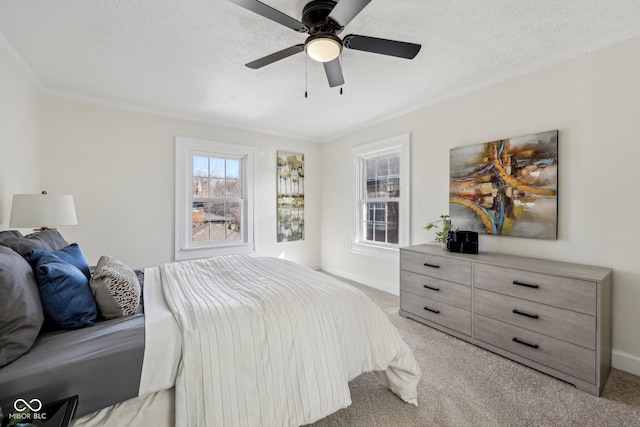 3645 N Delaware St, Indianapolis, IN 46205 - bedroom with baseboards, light colored carpet, crown molding, and a textured ceiling