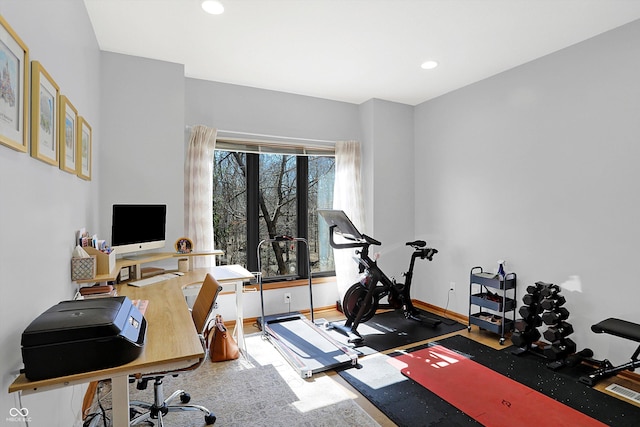 office featuring recessed lighting and baseboards