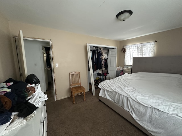 carpeted bedroom with a closet