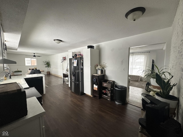 interior space with dark wood-type flooring, a wealth of natural light, a sink, and black appliances