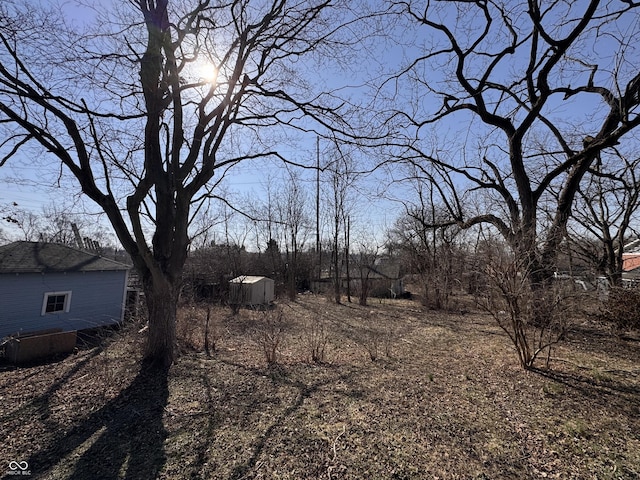 view of yard with an outbuilding and a shed