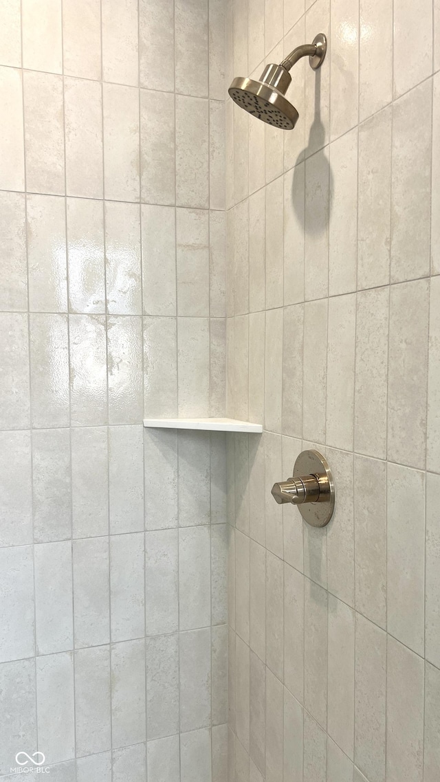 interior details featuring a tile shower