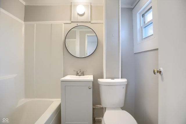 full bath featuring a bath, toilet, vanity, and walk in shower