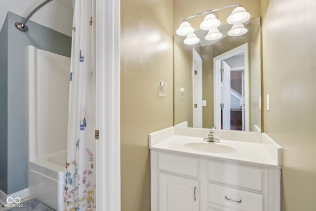 full bathroom with vanity and shower / bath combo