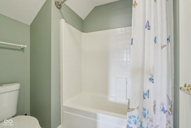 bathroom with toilet and vaulted ceiling