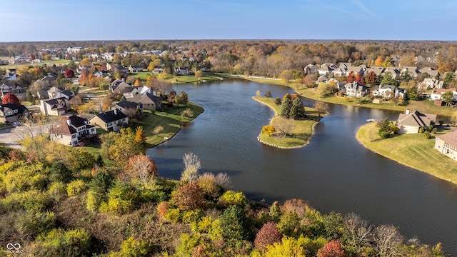 birds eye view of property featuring a residential view and a water view