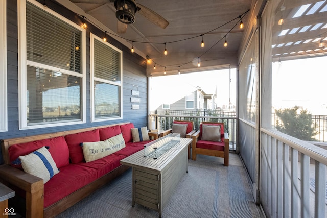 view of patio / terrace featuring an outdoor living space and ceiling fan