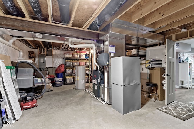 unfinished basement with water heater