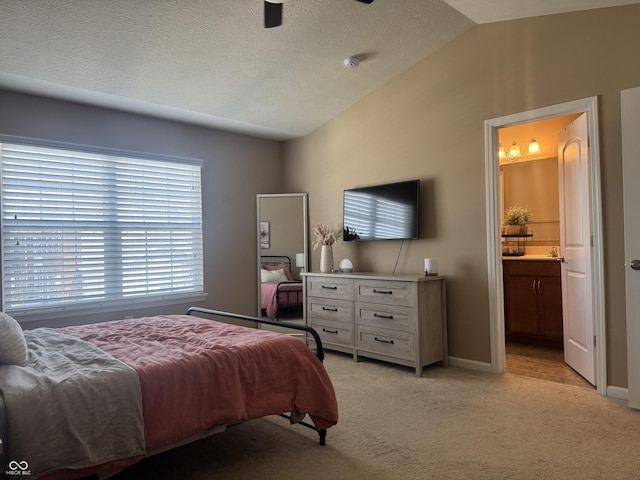 14309 Shooting Star Dr, Noblesville, IN 46060 - bedroom with lofted ceiling, light carpet, ensuite bathroom, and ceiling fan