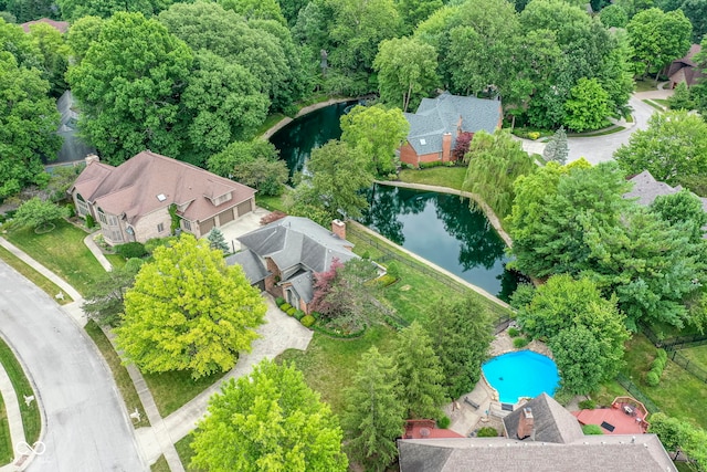 bird's eye view featuring a water view