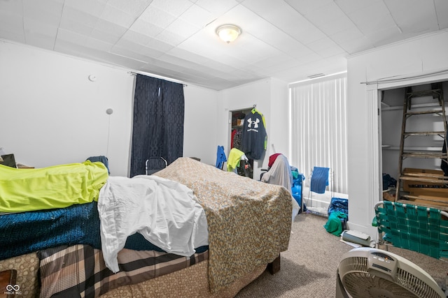 bedroom with carpet and a closet