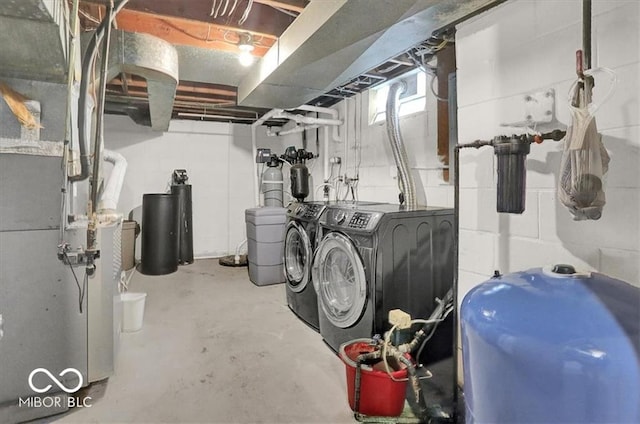 below grade area featuring independent washer and dryer