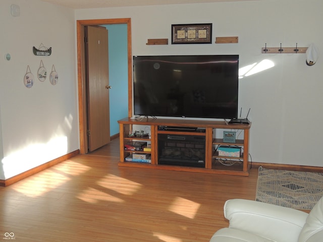 living room with wood finished floors and baseboards