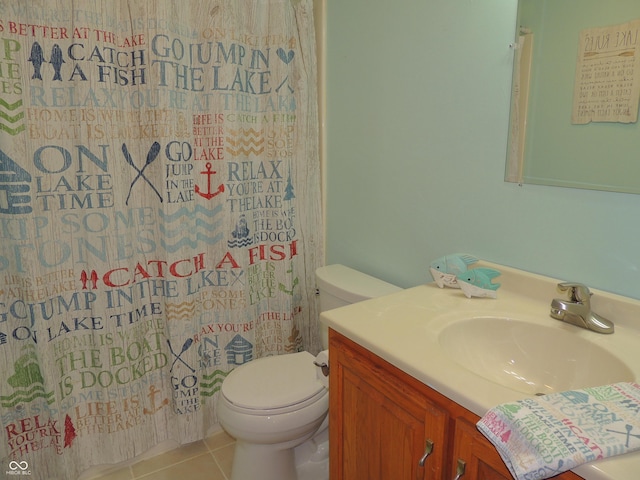 bathroom with tile patterned flooring, toilet, and vanity