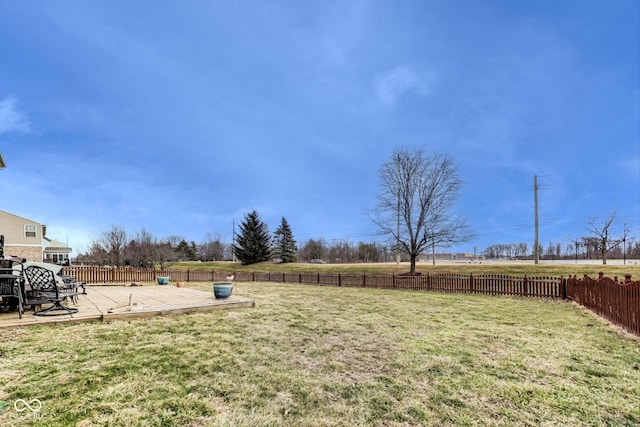 view of yard featuring a patio area and a fenced backyard