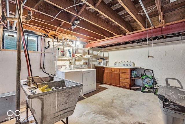 unfinished basement with independent washer and dryer