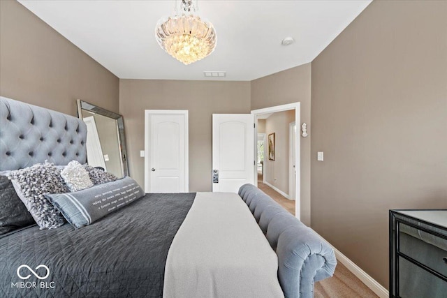 681 Greenford Trl N, Carmel, IN 46032 - carpeted bedroom featuring baseboards and a chandelier