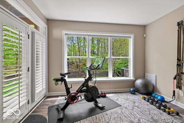 681 Greenford Trl N, Carmel, IN 46032 - workout room with baseboards and wood finished floors