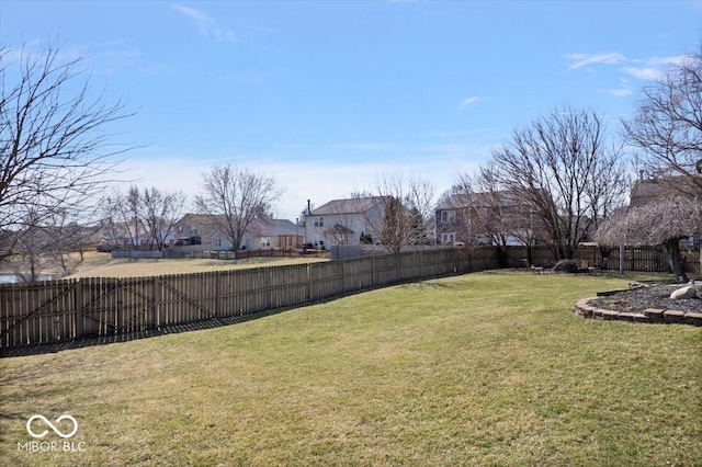 view of yard with a fenced backyard