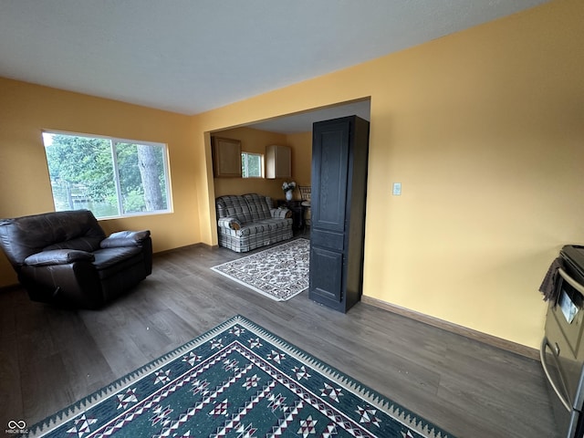 living room with baseboards and wood finished floors