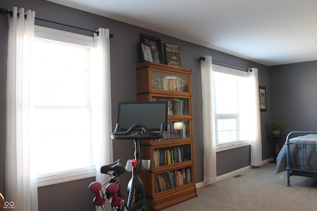 bedroom featuring carpet, visible vents, and baseboards