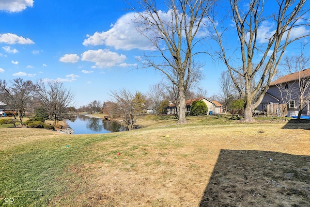 view of yard with a water view