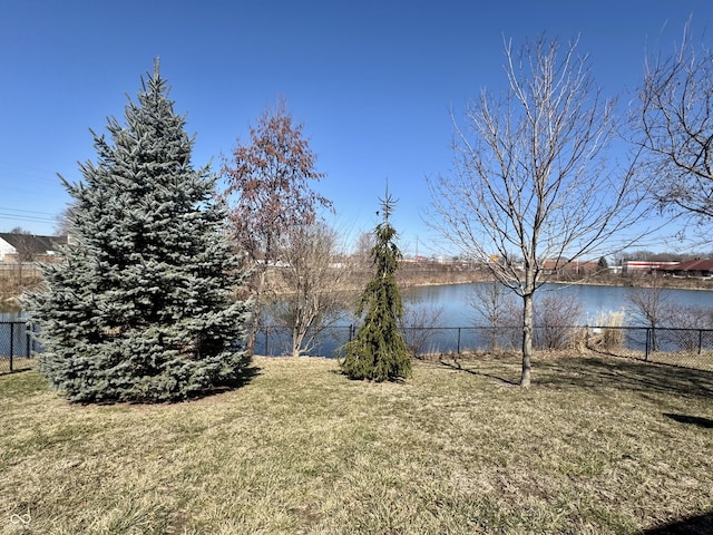 property view of water featuring fence