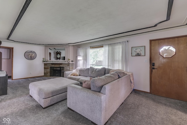 1459 S Josephine St, Martinsville, IN 46151 - carpeted living area with a fireplace and baseboards