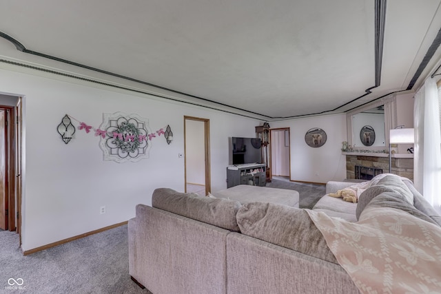 1459 S Josephine St, Martinsville, IN 46151 - living room featuring carpet floors, baseboards, and a fireplace