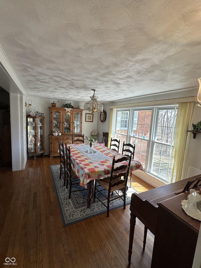 dining room featuring a textured ceiling and hardwood / wood-style flooring