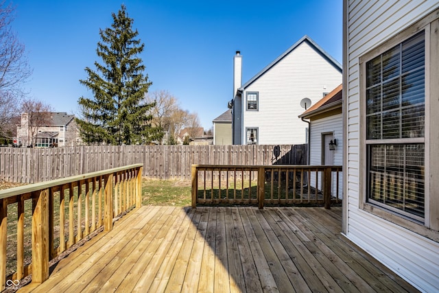 wooden deck with a fenced backyard