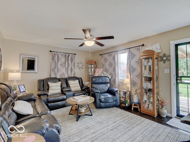 2955 Mars Hill St, Indianapolis, IN 46241 - living room featuring plenty of natural light, a ceiling fan, wood finished floors, and baseboards