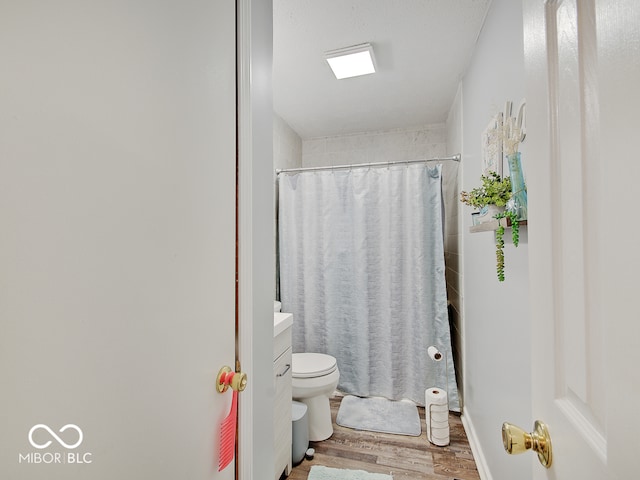 2955 Mars Hill St, Indianapolis, IN 46241 - full bath featuring toilet, wood finished floors, a shower with curtain, and vanity