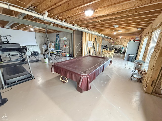 rec room with billiards and concrete flooring