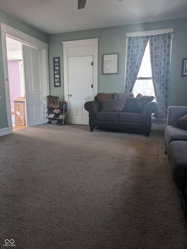 living area with carpet