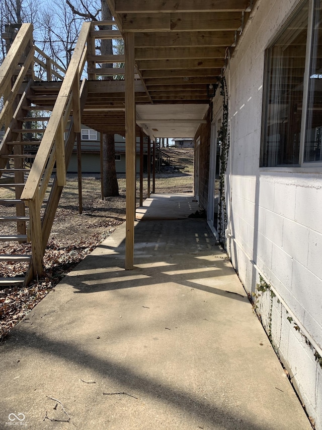 view of patio / terrace with stairway