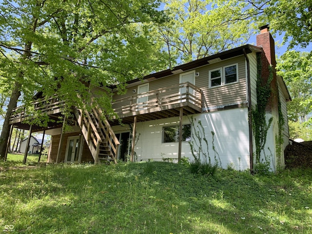 1925 Lee Kay Dr, Rockville, IN 47872 - rear view of house featuring a chimney and a deck