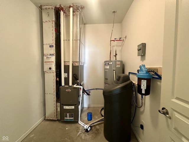 utility room featuring water heater