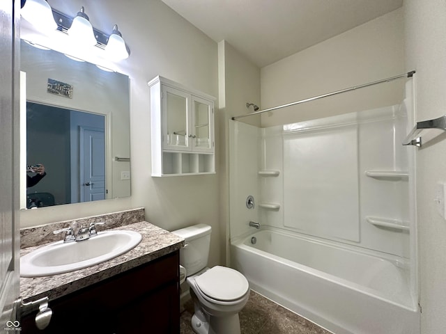 full bath featuring vanity, shower / tub combination, toilet, and tile patterned flooring