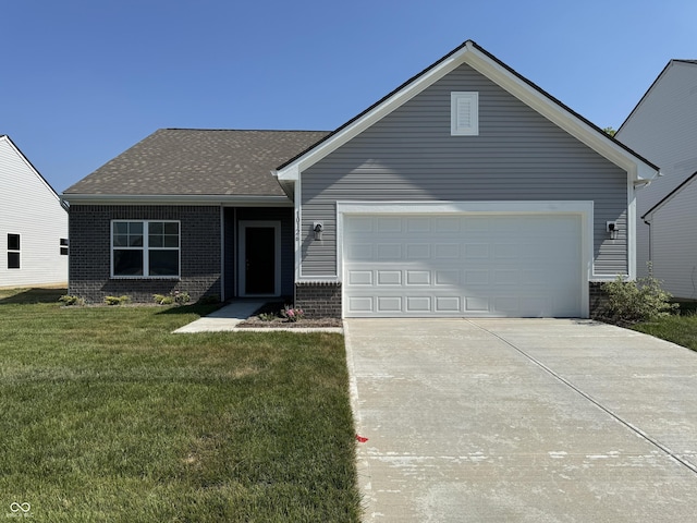 10126 Camp Creek Way, Indianapolis, IN 46229 - view of front of home with brick siding, concrete driveway, a front yard, a garage, and roof with shingles