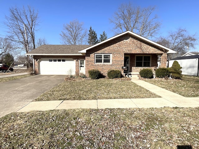 view of front of home featuring a garage, brick siding, driveway, and a shingled roof